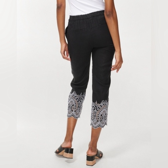 Chicos Linen Embroidered Crop Pull On Pants Chico’s 2/US 12 - Picture 2 of 11